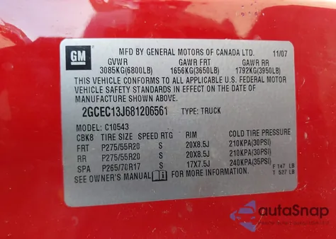 2008 Chevrolet Silverado 1500 Lt1 from USA, damaged, VIN 2GCEC13J681206561